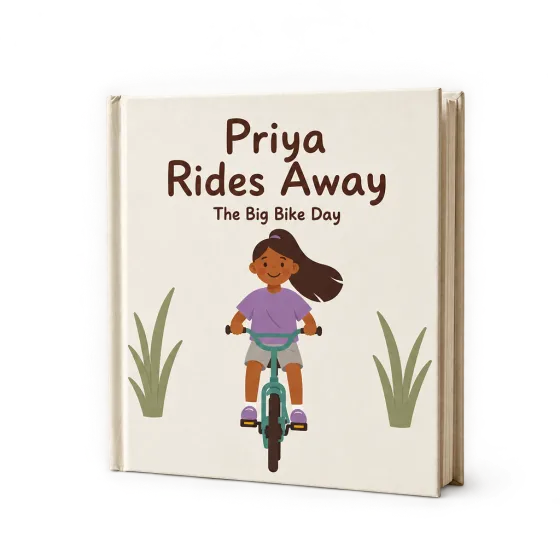 The hardcover of “Priya Rides Away”