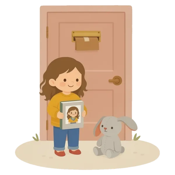 A parcel comes through the letterbox, and Mila holds up a hardcover with her own face on the cover